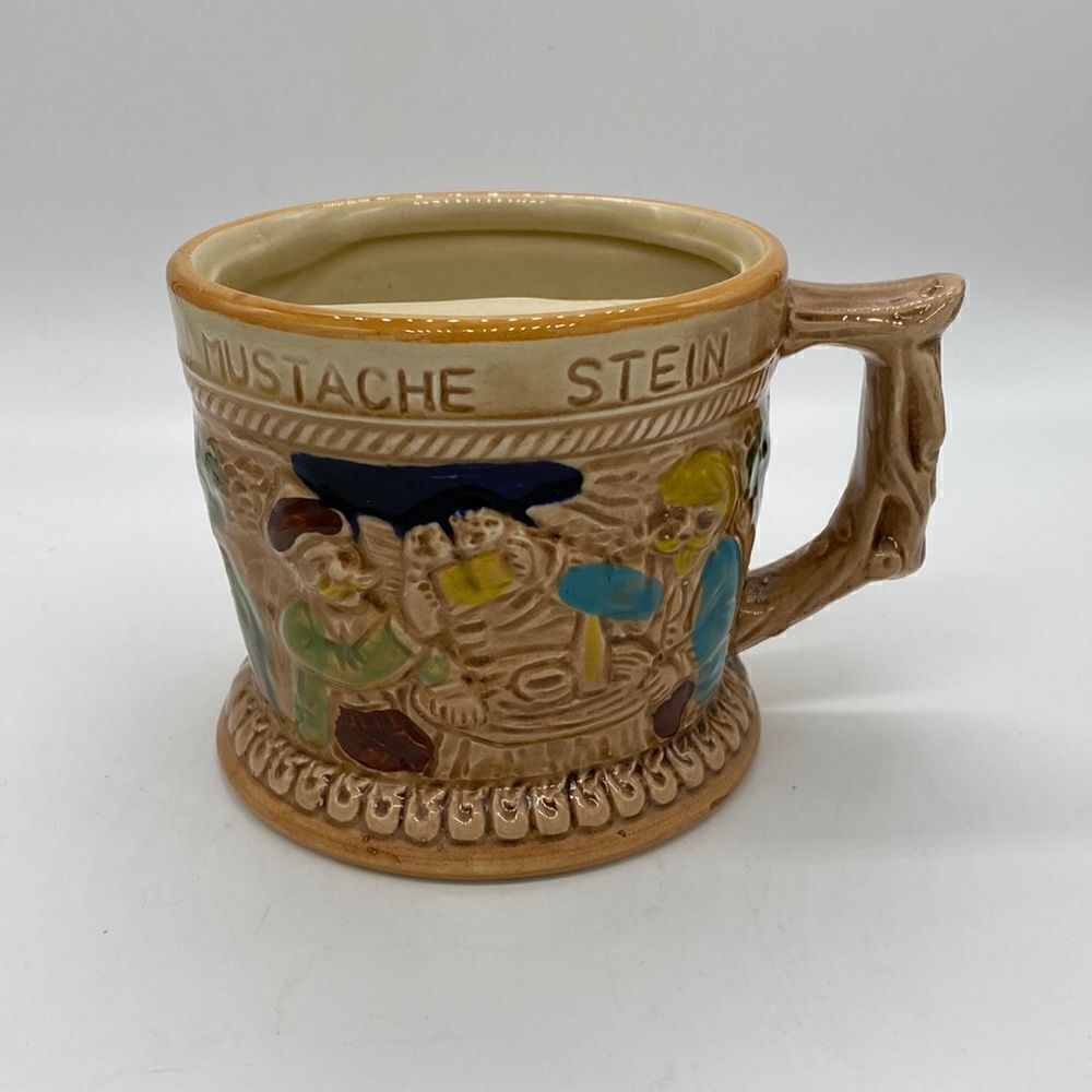 Vintage Majolica Japan Mustache Cup German Men Drinking Running Deer Japan